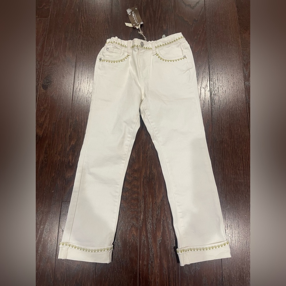 Matilda Jane Enchanted Garden Logan Crop Straight White Jeans Girl Size 12 NEW
